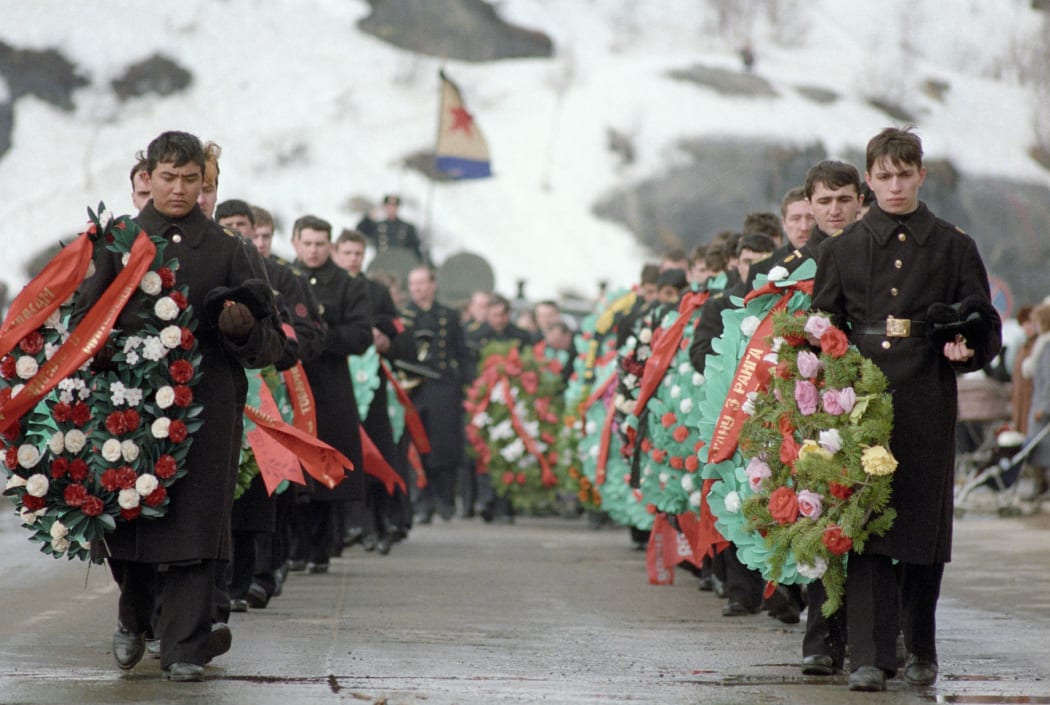 Funeral of 'Komsomolets' submarine crew members.