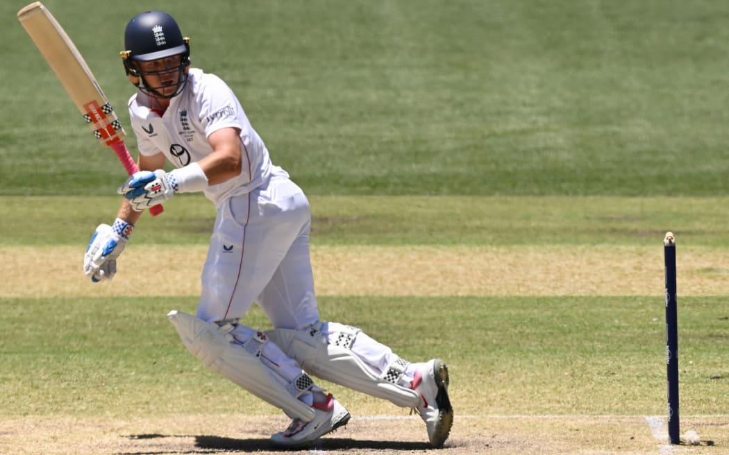 Ollie Pope of England plays a shot during Day 4 of the Third Men’s Ashes Test between Australia and England at the Adelaide Oval in Adelaide.