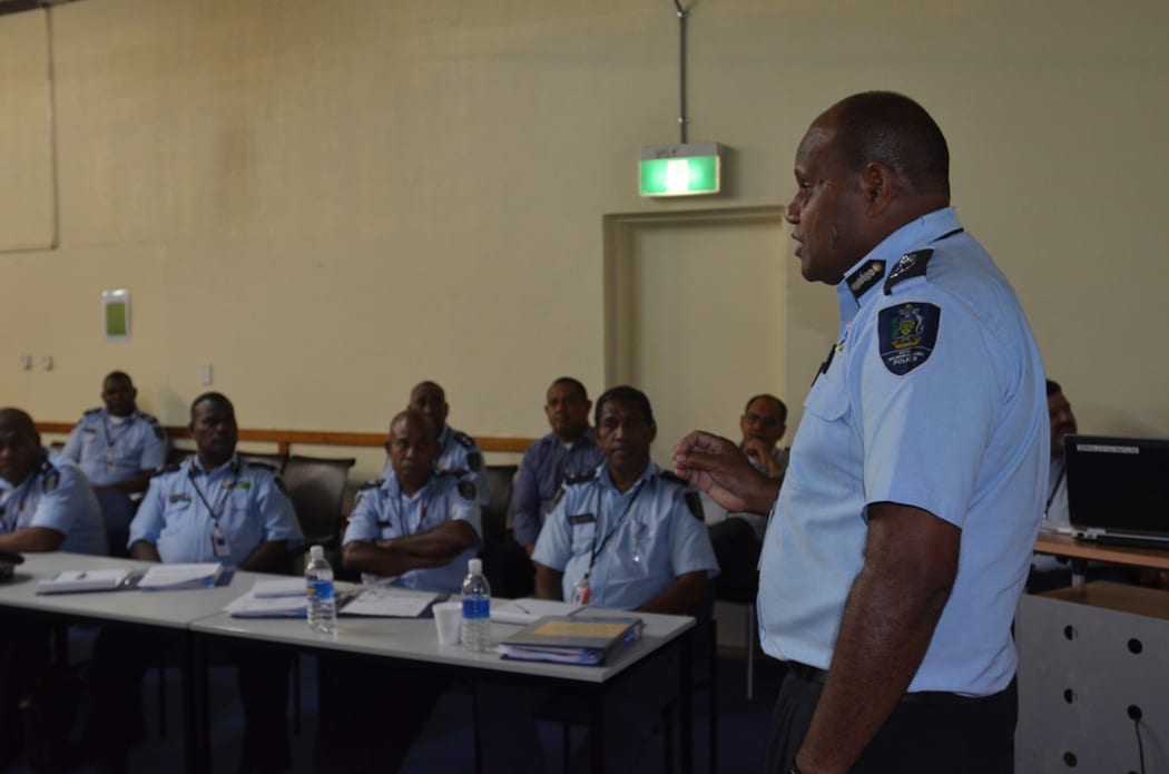 ACP Gabriel Manelusi addressing the PPCs’ conference on the staged limited rearmament of the RSIPF (Photo by RAMSI Public Affairs)