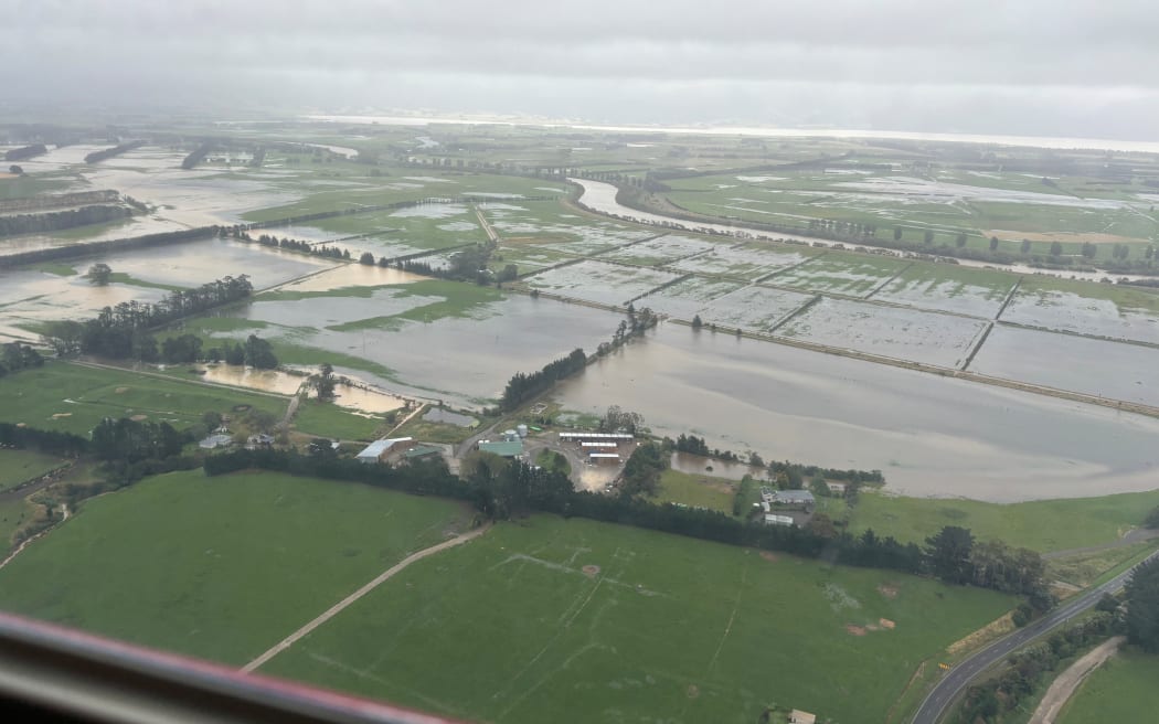 A helicopter view of flooding on the South Wairarapa coast.