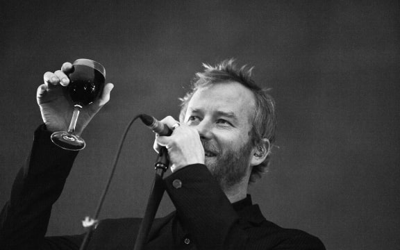 Matt Berninger drinking wine