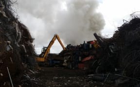The fire at the scrap metal yard in Favona, as seen from the end of Kiwi Street.