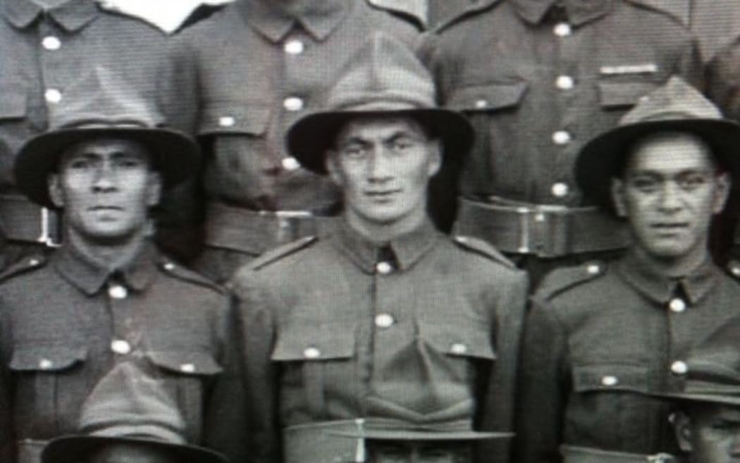 George Te Ngahuru Pitman (centre) was only 22 when he joined World War II.