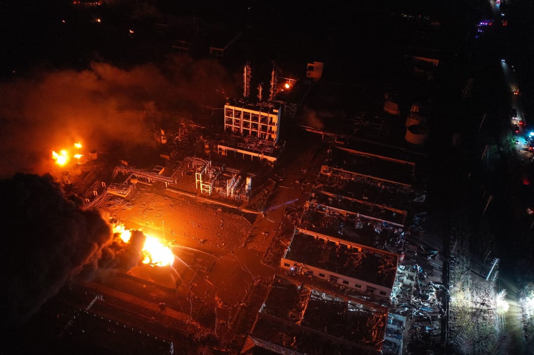 The scene of an industrial park after an explosion in the city of Yancheng.