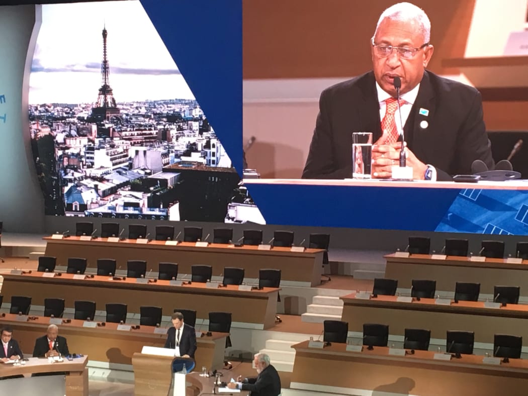Fiji's prime minister, Frank Bainimarama, at the One Planet Summit in Paris.