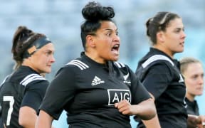 Te Kura Ngata-Aerengamate leads the Haka. Wallaroos v Black Ferns, Bledisloe doubleheader. Sydney, 18th August 2018.