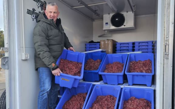 Steve Hill, co-founder of Hunters4Hope, with the group's latest monthly haul of more than 1,000 kilograms of donated venison meat for Cantabrians in need.