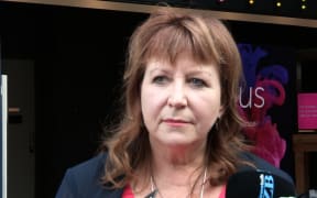 Screengrab of Broadcasting Minister Clare Curran speaking to media outside ASB Waterfont Theatre on 28/03/2018