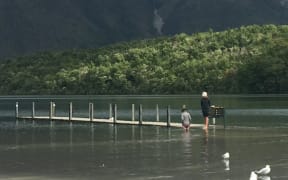 A flooded Lake Rotoiti in the Nelson Lakes National Park after the "bomb low" on 18/19 January 2017.