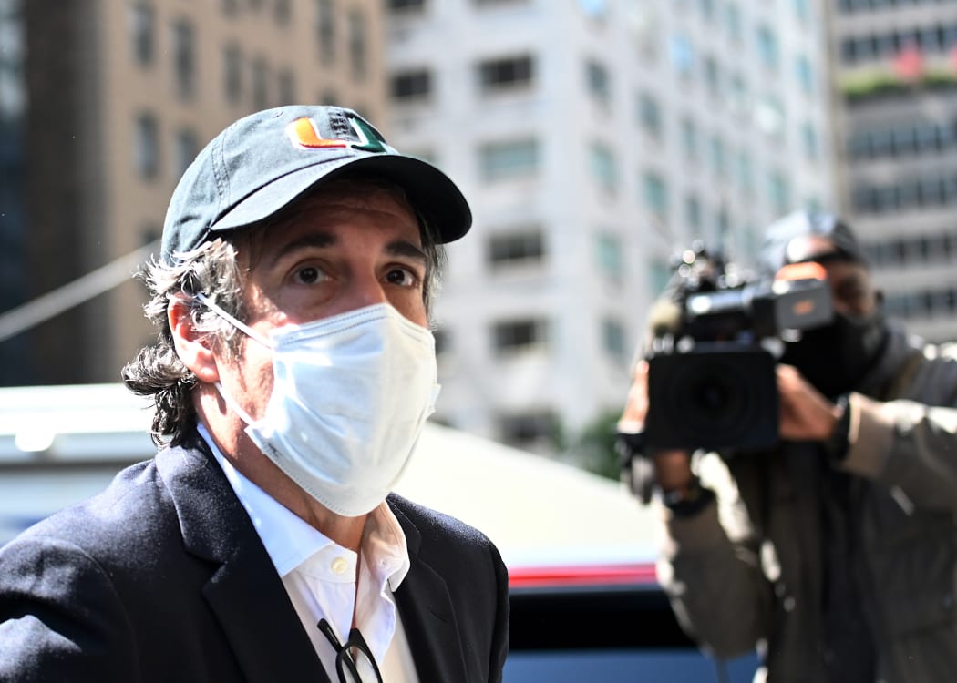 Michael Cohen arriving at his New York City apartment in May for home confinement.