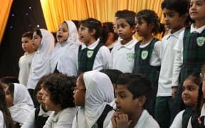 Students from Iqra Elementary School in west Auckland, which just opened up a new building.