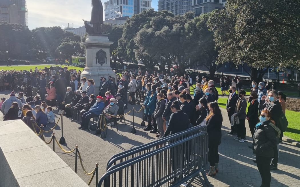 Crowds attend the reopening of Parliament grounds.