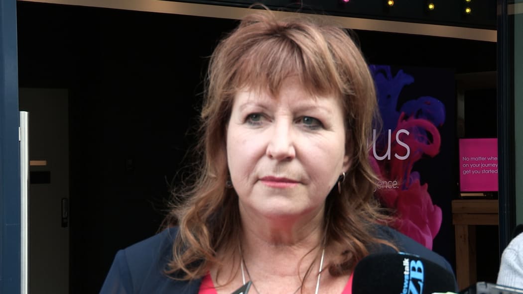Screengrab of Broadcasting Minister Clare Curran speaking to media outside ASB Waterfont Theatre on 28/03/2018