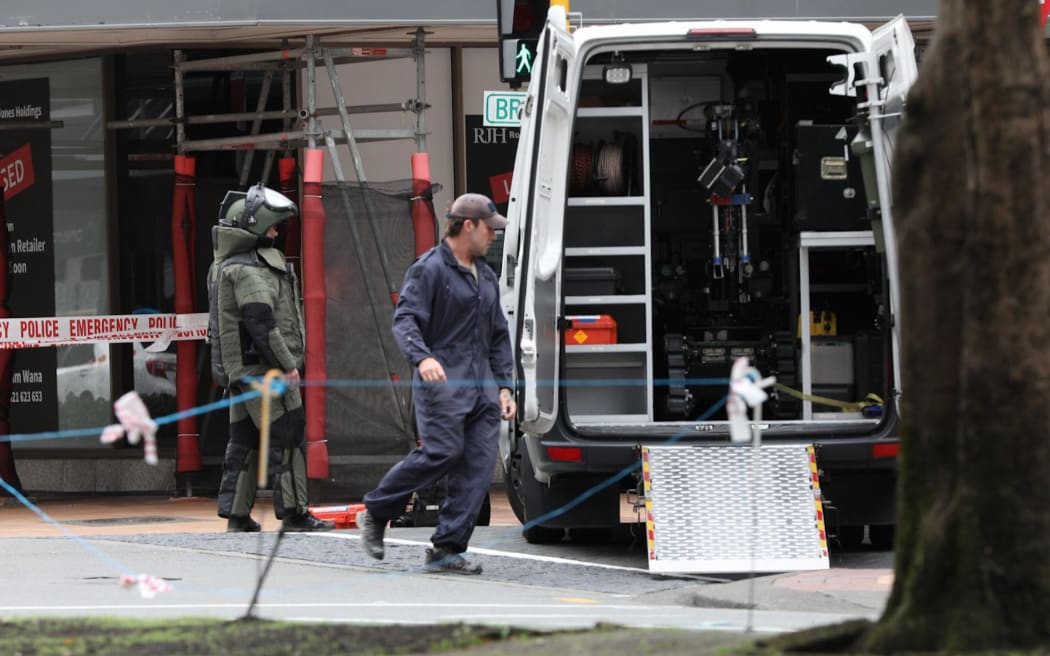 Police cordoned off the area at Brandon Street in Wellington Central and Fitzherbert Terrace in Thorndon, after suspicious packages were found on 4 December, 2023.