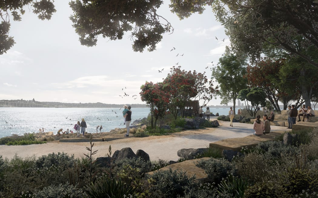 Concept art of the proposed new public headland at Wynyard Quarter.