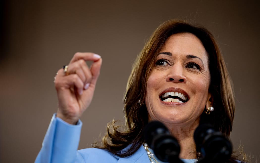 US Vice President Kamala Harris introduces US President Joe Biden during a campaign rally at Girard College on May 29, 2024 in Philadelphia, Pennsylvania.