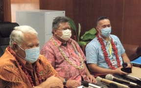 PM Tuila'epa, (left), Director of Health Leausa Dr Take Naseri and Interim Chair of the NEOC, Agafili Tomaimano Shem Leo