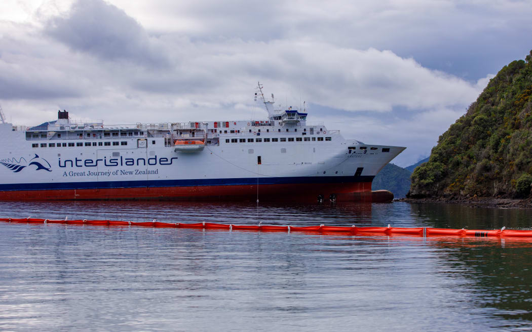 The Aratere aground in the Marlborough Sounds