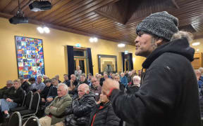 Local resident Ngavii Pekapo speaks at the first public meeting to discuss the controversial Ruataniwha Dam.