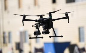 Drones are deployed during a demonstration at the Los Angeles Fire Department ahead of DJI's AirWorks conference in Los Angeles, California, on September 23, 2019.