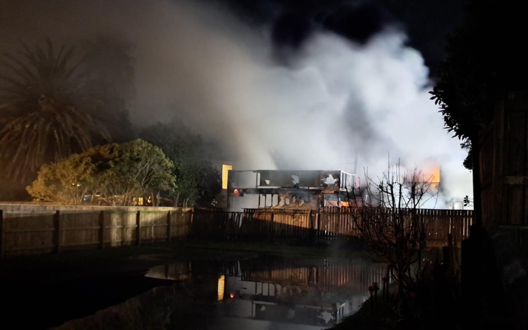 A fire at an address in Paraparaumu Beach, July 2024.