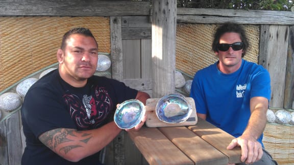 Paua to the People campaigners Kees Meeuws and Rhys Bartlett.