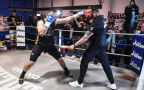 Heavyweight boxer Joseph Parker and his trainer Kevin Barry during a training and media session in Auckland ahead of his fight against Junior Fa on December 12. Thursday 5 November 2020 Andrew Cornaga / www.Photosport.nz