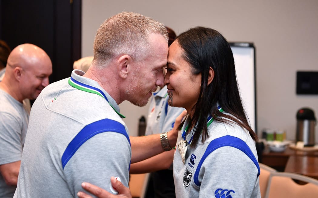 Brad Donald and Hilda Peters.
NRLW Warriors Welcome ceremony September 2020