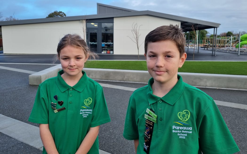 Year Six students Hazel Bourne and Oscar Black are looking forward to a warm school at the new site.