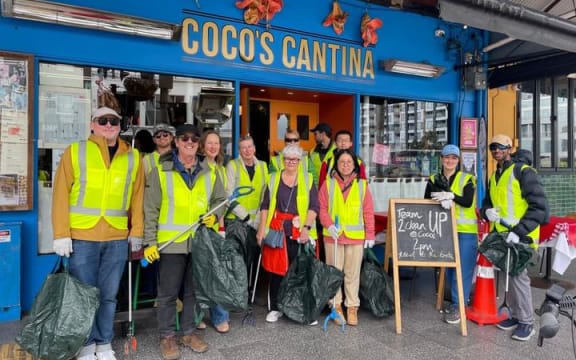 Coco's Cantina staff and volunteers picked up nearly 90kgs of trash from K Road on Saturday.