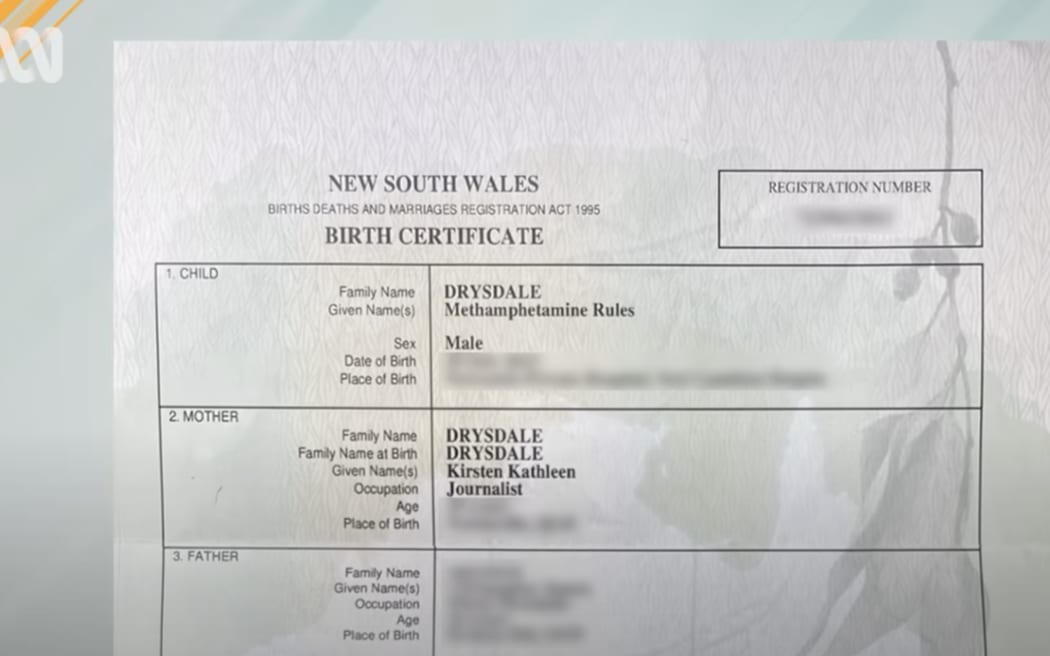 Drysdale's birth certificate.