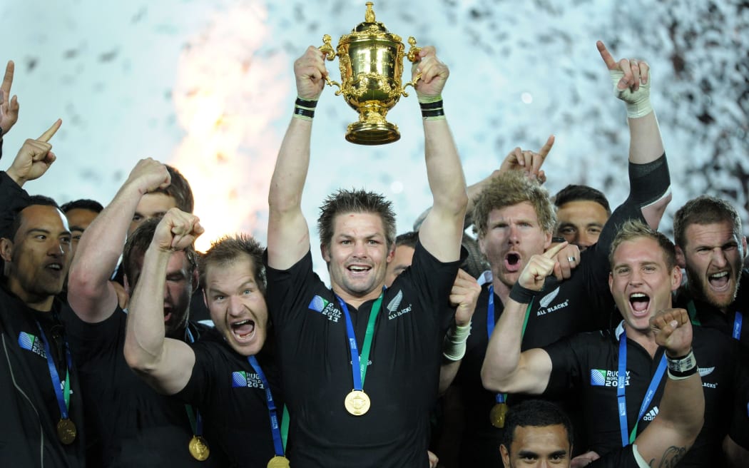 All Blacks celebrate 2011 Rugby World Cup victory.