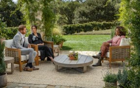 Prince Harry and Meghan Duchess of Sussex speaking to Oprah Winfrey.