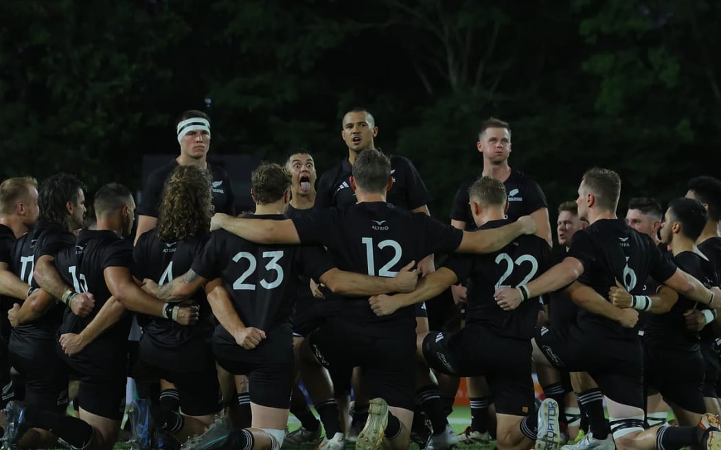 Players perform the Haka before the New Zealand Under 85kg v Sri Lanka Tuskers, Race Course Grounds, Colombo.