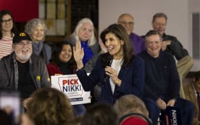 Republican presidential hopeful and former UN Ambassador Nikki Haley speaks during a campaign event at the Olympic Theatre in Cedar Rapids, Iowa, on January 11, 2024. (Photo by Christian MONTERROSA / AFP)