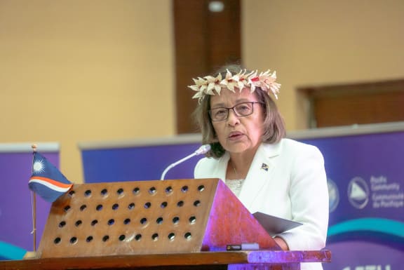 Marshall Islands, President, Dr Hilda C. Heine, during her keynote speech on the first day of the 15th Triennial Conference of Pacific Women. 23 July 2024