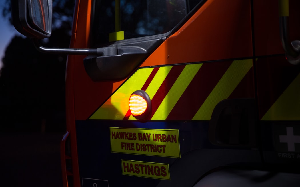 A fire truck on the scene in the evening at Waimarama Rd.