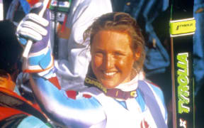 Annelise Coberger atAlbertiville Olympics.