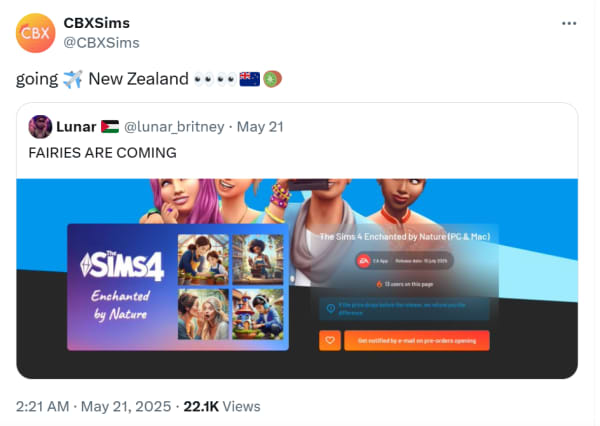 A post on X by user and The Sims mod CBXsims fuelled speculation for a few months about an NZ-inspired world.