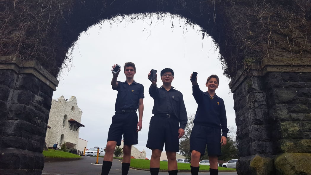 L-R Head prefect Felix Marcon-Swadel (18) with student Raymond Zhou (17) and Jack Sandelin (14)