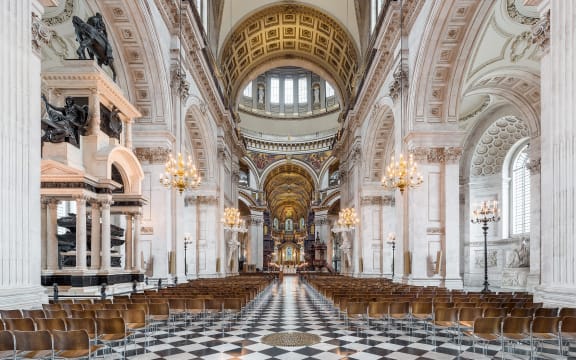 St Paul's Cathedral nave looking east towards the central dome and choir.