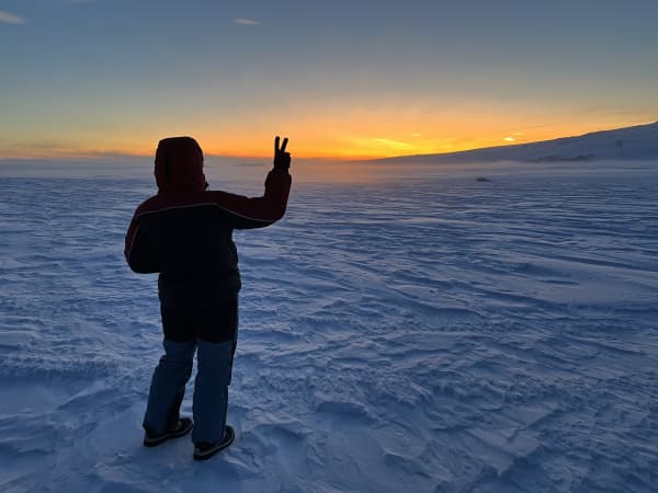Blaise Pehi-Neho says good-bye to the setting sun in Antarctica, where it doesn't rise all winter.