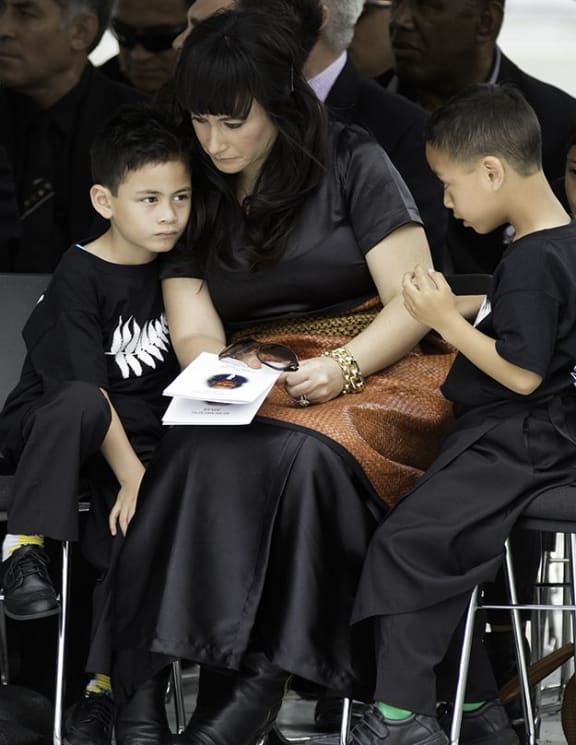 Jonah Lomu's widow Nadene and sons at the memorial service for the former All Black.