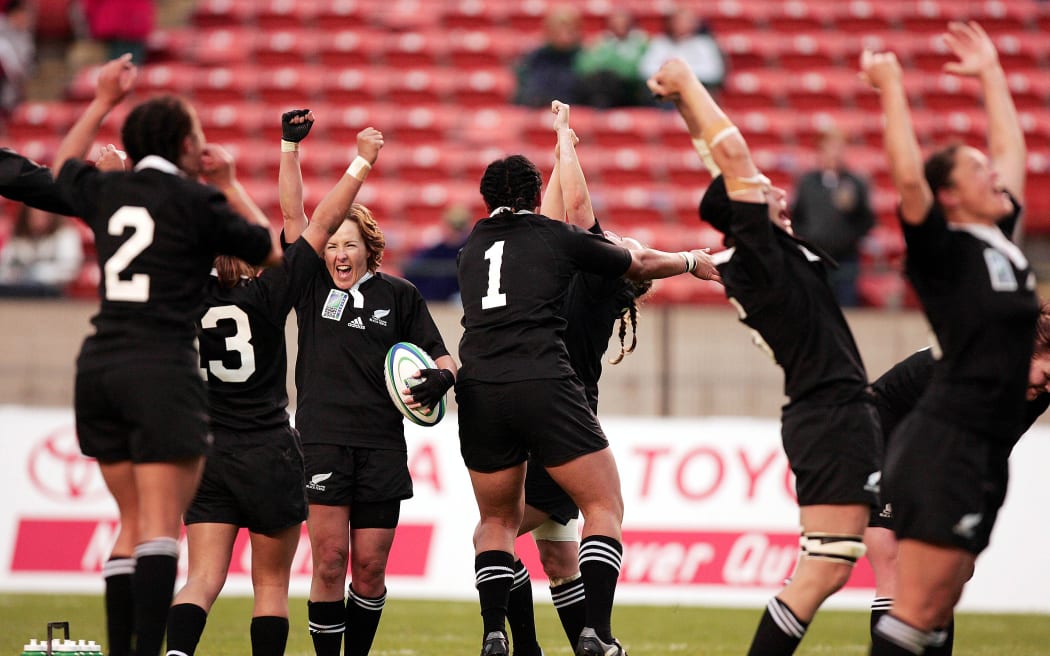 Ferns celebration Anna Richards during the Womens Rugby World Cup Final at the between New Zealand and England at Commonwealth Stadium, Edmonton, Canada on 17 September 2006.