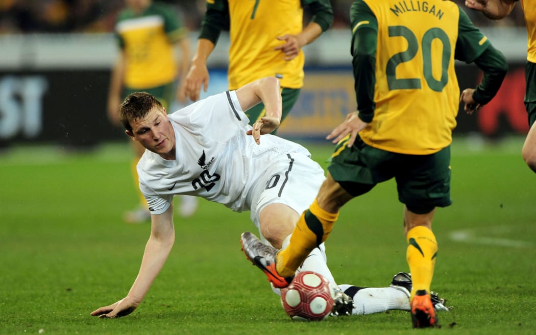 Chris Wood playing for the All Whites against Australia at the MCG in 2010.