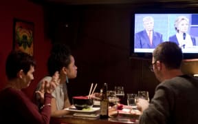 The second US presidential debate is televised as central Wellington craft beer bar Hashigo Zake.