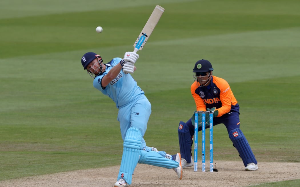 Jonny Bairstow six during his century in the Cricket World Cup 2019 match between England and India at Edgbaston, Birmingham.
