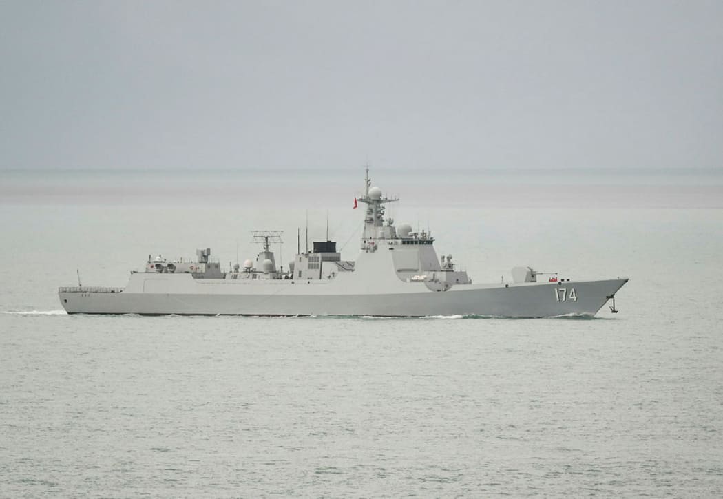A Chinese PLA-N Luyang-class guided missile destroyer leaves the Torres Strait and enters the Coral Sea on 18 February in this image supplied by the Australian Defence Force.