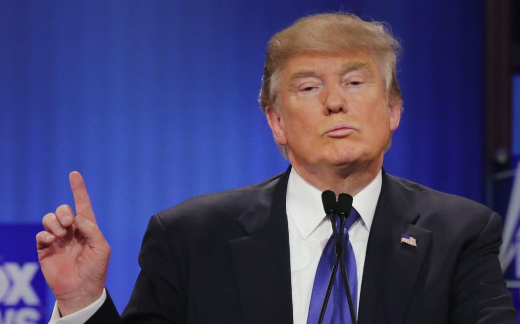 Republican presidential candidate Donald Trump in a debate sponsored by Fox News at the Fox Theatre on March 3, 2016 in Detroit, Michigan.