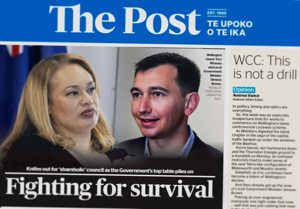 The front page of Wellington's daily The Post on Wednesday after senior government ministers put pressure on the city's troubled Council.